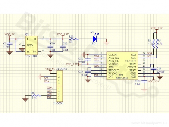 Accelerometer/versnellingsmeter/gyroscoop I2C - MPU-6050 (6DOF) (GY-521)